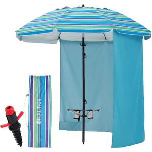 HOMEDEMO 7FT Beach Umbrella with Table & Anchor, Heavy Duty Windproof with UPF 50+ Sun Protection, Outdoor Umbrellas with Adjustable Aluminum Pole