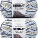 Bernat Blanket Super Bulky Acrylic Yarn - 2 Pack of 300g/10.5oz #6 Chunky Chenille Heavy Weight Yarn for Knitting and Crocheting, Amigurumi, Thick Blankets (Cloudy Sky, 220 Yards 2-Pack)