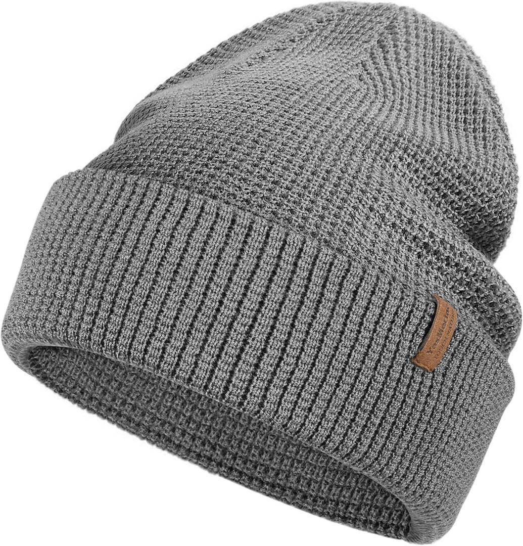 Warm Winter Beanie for Men & Women, Soft Merino Wool Blend Knit Hat, Slouch or Cuffed Style for Ski, Hiking & Outdoor Gift (Mixed Grey)