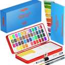 ARTISTRO Watercolor Paint Set 48 Colours in Portable Box, Includes Metallic and Fluorescent Paints, 2 x Brushes, Watercolour Paper, Acrylic Markers, Travel Set for Artist and Beginners