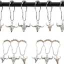 Cow Shower Curtain Hooks Rings,12Pcs Rustproof Stainless Steel Bull Skulls Pendants Accessories,Western Wildlife Farmhouse Rustic Farm Style Decorative Home Bathroom