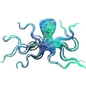 Zhengmy Octopus Wall Art Metal Octopus Wall Decor 18 x 11 Inch Extra Large Tropical Nautical Hanging Sculpture Beach Ocean Theme Home Bedroom Decoration Gifts(Ocean Blue)