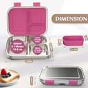 BABHAMNESS Stainless Steel Bento Box Kids, 3 Compartments Leak Proof Metal Bento Lunch Box, 304 Stainless Steel Bento Lunch Containers for School and Office,Dishwasher Safe, BPA-Free-Pink