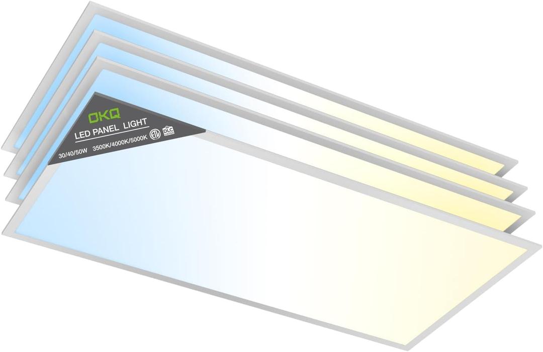 OKQ 2x4 LED Flat Panel Light Drop Ceiling Office Fixture, 30/40/50W Selectable, 5000K 5CCT Switchable, 0-10V Dimmable, 24x48 Inch LED Flush Mount Ceiling Light, ETL Listed 4 Pack