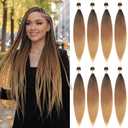 Pre Stretched Braiding Hair With Yaki Texture, 18inch Ombre Braiding Hair Pre Stretched 8packs, Blonde Brown Professional Hair Extension for Corochet Braid (T1 30 27)