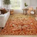 Anidaroel Orange Area Rugs for Living Room 8x10, Botanical Floral Machine Washable Modern Rug, Soft Large Rugs for Bedroom Non-Slip Accent Abstract Rug for Nursery Dining Room Home Office