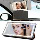 Car Sun Visor Vanity Mirror with Protective Cover, Rechargeable LED Visor Mirror with 3 Light Modes Touch Control, Universal Sun Visor Makeup Mirrors for Car SUV Truck