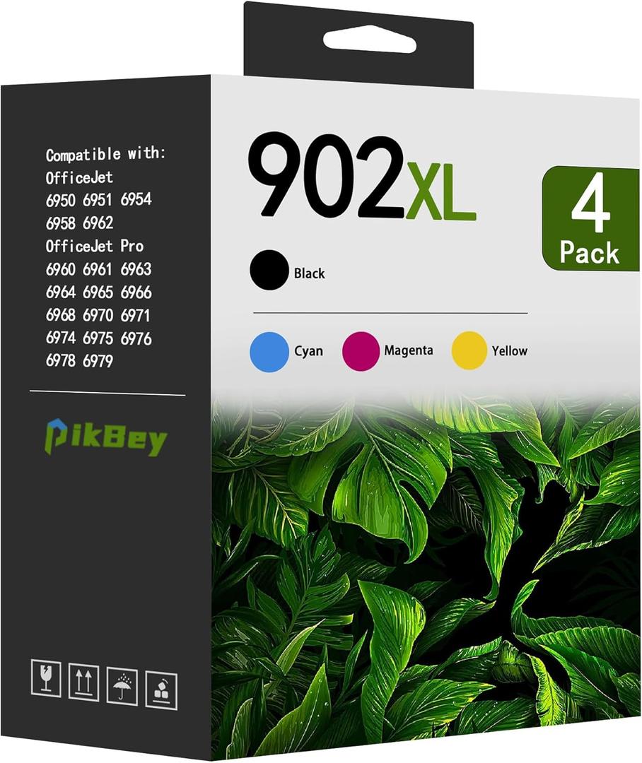 902XL 902 High Yield Ink Cartridges (4-Pack, Black/Cyan/Magenta/Yellow) Compatible 902XL Ink Cartridges Replacement for HP 902XL for OfficeJet Pro 6960 6968 6970 6976 6971 6950 6951 Printers