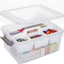 Citylife 17 QT Plastic Storage Bins Clear Storage Box with Removable Tray Stackable Latching Box with Handle for Organizing Tool, Craft, Office, Orange