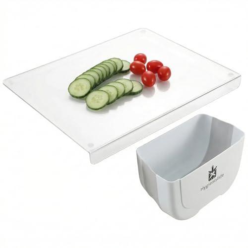 2-in-1 Acrylic Cutting Board with Slide-Out Bin – clear cutting board with lip Kitchen 15.7 x 11.8 in (40 x 30 cm), Clear Mess-Free Countertop Chopping Board