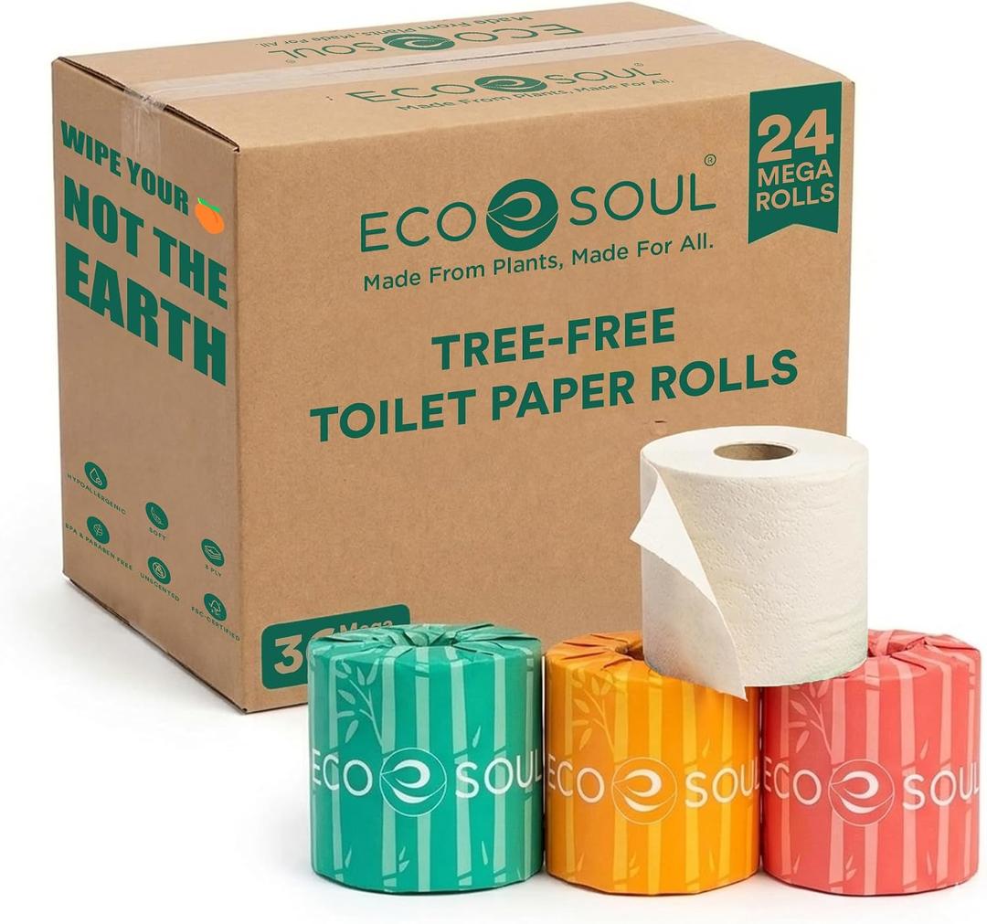 Eco Soul Premium Bamboo Toilet Paper 3 Ply | 24 Mega Rolls | 300 Sheets Each | FSC Certified Hypoallergenic, Textured & Skin-Friendly Septic-Safe Soft Bathroom Tissue Eco-Friendly Chemical & Dye Free