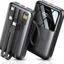 Portable Charger with Built in Cable, 15000mAh Power Bank, 22.5W Fast Charging, 6 Outputs, Slim Travel Essential Battery Pack with LED Display, Compatible with iPhone 16/15/14/13, Samsung, iPad, etc (Black)