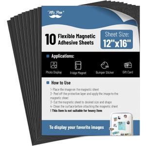 Mr. Pen- Adhesive Magnetic Sheets, 12" x 16", 10 Pack, Cuttable Magnets Flexible Magnet Sheets with Adhesive for Crafts Photos, Classroom Decorations, Easy Peel and Stickers for Planning