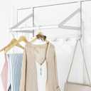Over The Door Clothes Hanger, Metal Over The Door Hangers for Clothes with 5 Hooks, Clothing Hanger Drying Racks for Laundry, Bedroom, Washroom, Fits Door Up to 1.85", White
