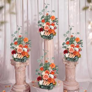 Giegxin 4 Pcs Free-Standing Wedding Aisle Artificial Flowers Walkway Rose Floral Arrangements Chair Decorations for Ceremony Decor Wedding Reception Church Backdrop Outdoor (Pink)