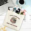 Women Book And Flower Canvas Tote Bag, Funny Gifts For Reading Lovers, Reusable Grocery Folding Shopping Tote, Aesthetic Shoulder Bag, Thanksgiving Christmas Gifts For Friends Colleagues -A11
