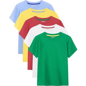 5 Pack Boys Shirts Cotton Short Sleeve T-Shirts for Boys Kids Toddler Tees Clothes Summer Tops, Size 12-14Y