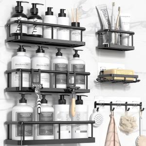 YASONIC Shower Caddy, 100% Rustproof Shelves for Inside Shower, No Drilling Bathroom Organizers and Storage, 6 Pack Large Capacity Bathroom Caddy for Kitchen & Home Decor (XL, Black)