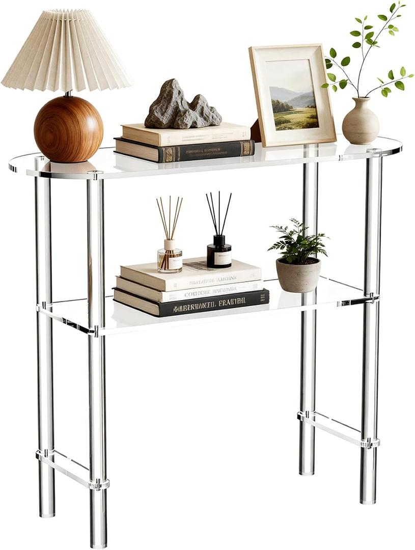 Acrylic Console Table Small, Oval Sofa Table for Living Room, Clear, 30.7'' x 11.8'' x 29.5''