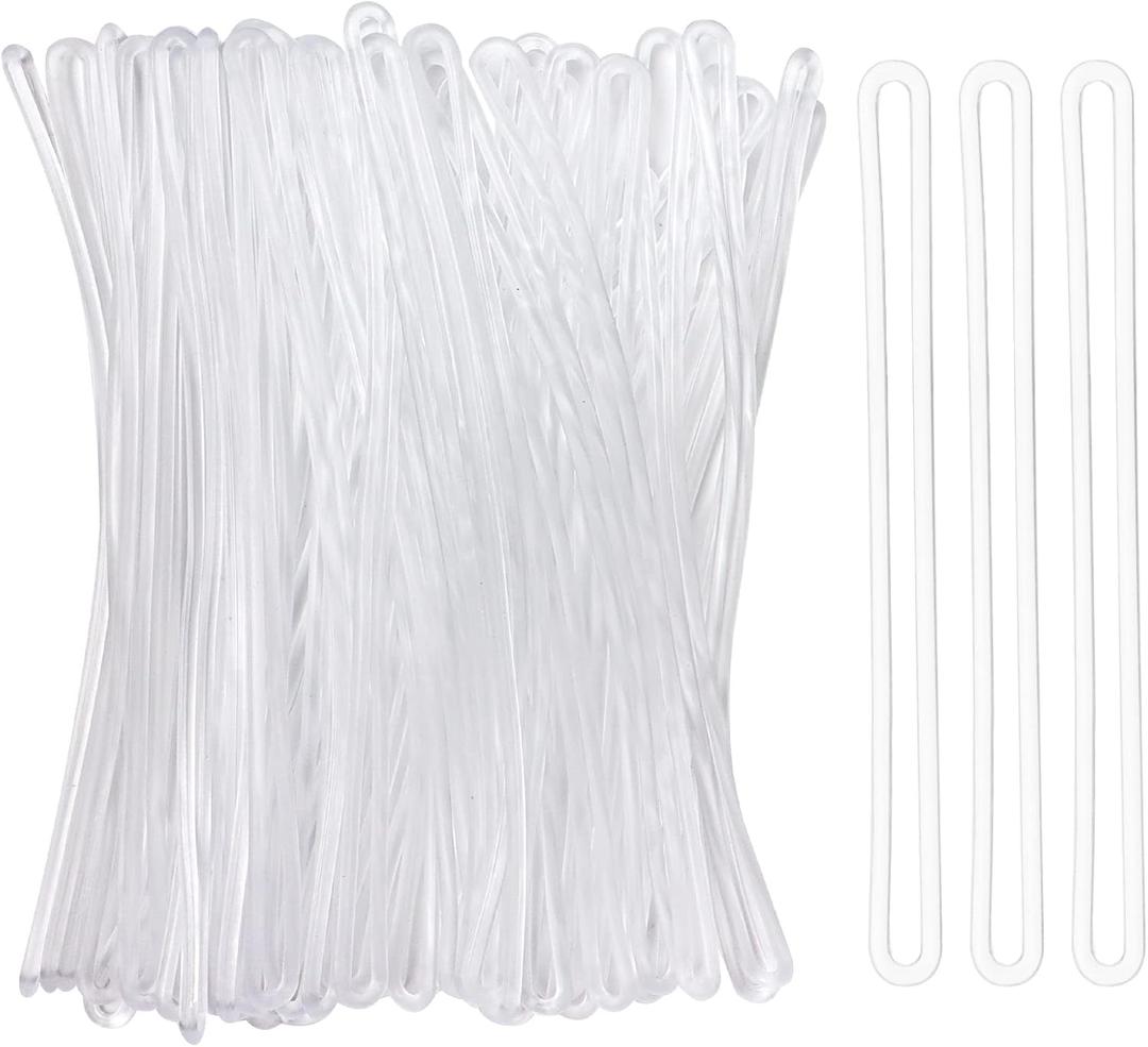 100 Pack Clear Plastic Luggage Straps, Worm Loops for Luggage Tags, Plastic Name Tag Loop for Identification Cards ID, 6 inch