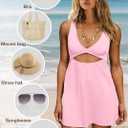 ReachMe Womens Cut Out Dresses Short Sleeveles Mini Dress Summer V Neck A Line Dresses Beach Vacation Dress (Pink, S)