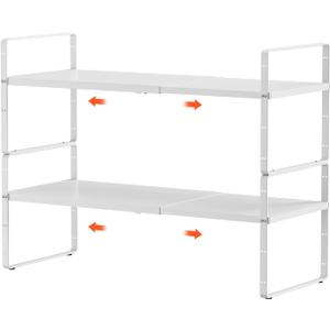 2Pack 16.5-27’’L Expandable Kitchen Shelf Organizer, Stackable Shelves Organizer, Adjustable Height Pantry Spice Rack for Cabinet, Countertop, Pantry and Cupboard, White