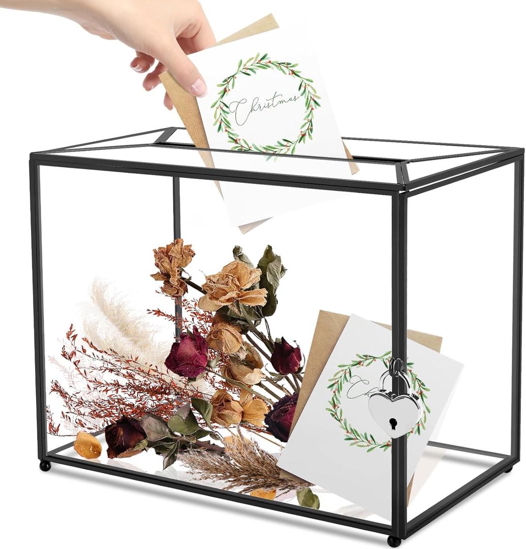 Transparent Acrylic Wedding Card Box with Lock, Slot Envelope Holder for Wedding Reception Bridal Shower Birthday Baby Shower Election Votes Graduation Parties Honeymoon Fund Memory Box
