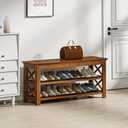 Bamworld Shoe Bench with Storage 3 Tier Bamboo Shoe Benche Entryway Rustic Solid Wood Entryway Bench (X-Brown,39.4")