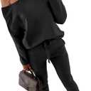 CHICME Women Tracksuit Fall 2 piece Outfits Off The Shoulder Long Sleeve Tops and Pants Set Travel Outfits (Black, L)