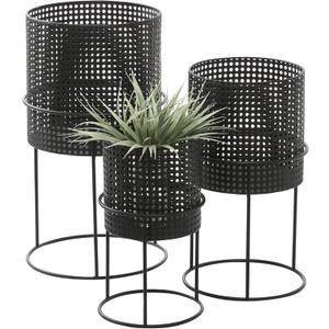 CosmoLiving by Cosmopolitan Metal Indoor Outdoor Planter Geometric Cutout Large Planter Pot with Circular Removeable Stands, Set of 3 Planters 23", 19", 15"H, Black