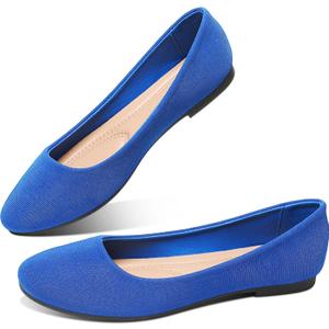 Obtaom Round Toe Women Flat Shoes Slip on Girls Dress Black Ballet Flats (7, Blue)