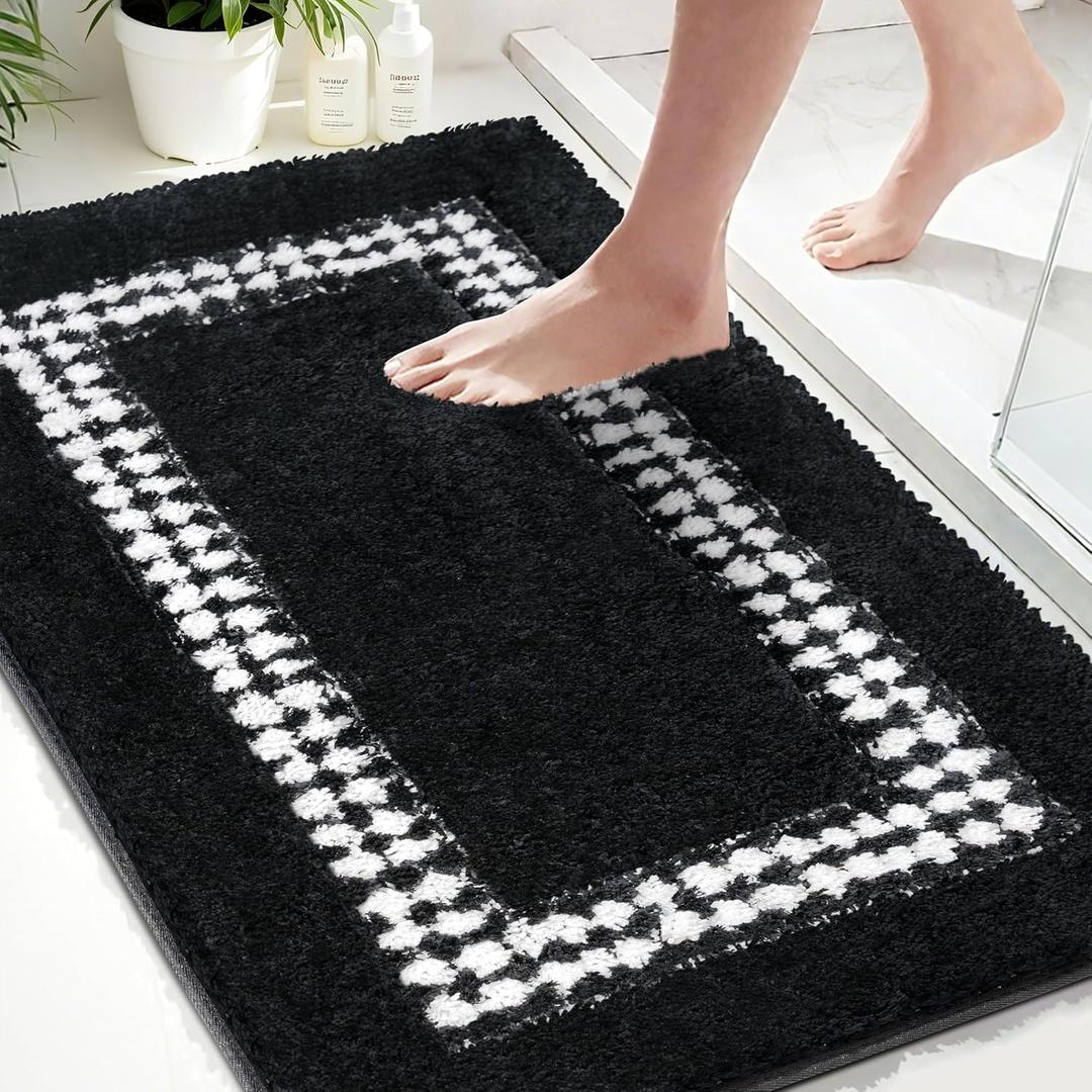 Black Bathroom Rugs 20x31, Non Slip Washable Bath Mats,Super Soft Microfiber Bathroom Mats, Plush Fluffy Absorbent Bath Rugs for Sink Tub Basin Shower Floor