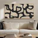 Framed Abstract Neutral Horizontal Wall Art Bedroom, Black Beige Mid Century Modern Artwork for Walls, Large Abstract Canvas Painting Print for Living Room Hallway Home Office Wall Decor, 20x40 Inch