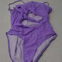 Pink Queen Women Bandeau One Piece Swimsuit Removable Strap Cutout Tie High Waist Bathing Suit Monokini (Large, Lavender Purple)