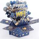 Happy Anniversary Card, 3D Gold Glitter Anniversary Pop Up Card with Envelope for Wife from Husband for Romantic Wedding Gifts