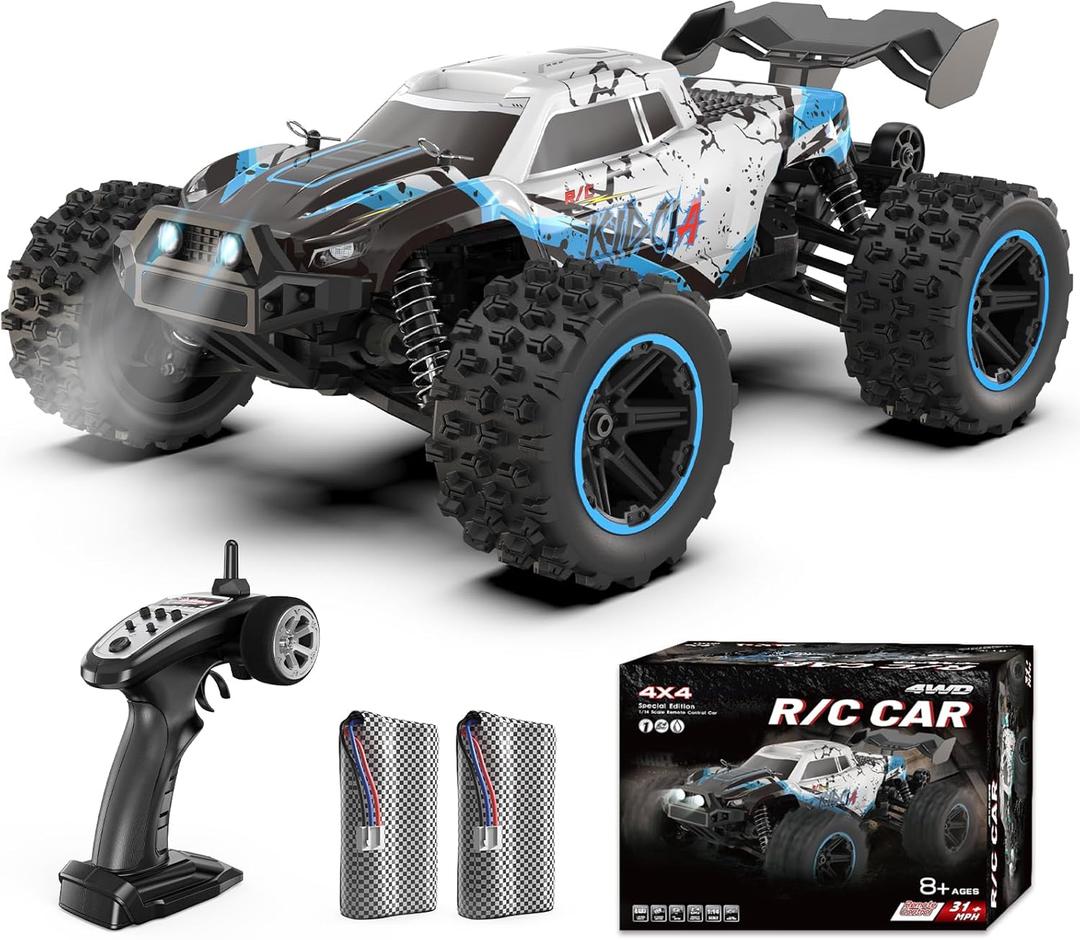 1/14 RC Cars Fast 50 KPH, 4WD Offroad RC Truck with 60 Mins Runtime, All Terrain High Speed Remote Control Car with 2 Rechargeable Batteries 2000 mAh, RC Cars for Adults and Boy Gifts