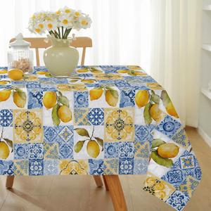 SASTYBALE Summer Lemon Tablecloth Mediterranean Tile Table Cloth, Washable Water Resistant Rectangular Italian Themed Decor Table Cover for Party/Picnic/Indoor/Outdoor (Rectangle, 52" x 70", Blue)