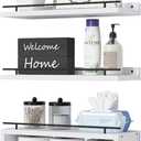 WOPITUES Floating Shelves for Wall with Cube Shelf, Wall Shelves with Metal Rail for Decor, Bathroom Organizers and Storage, Over Toilet Shelves for Bathroom, Toilet Paper-White (15.7 inch)