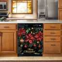 BVBOX Christmas Dishwasher Magnet Cover 23"x26", Reusable Magnetic Refrigerator Covers, Dishwasher Magnets Decorative Cover Fridge Door Skin Panel Stickers (Poinsettia)