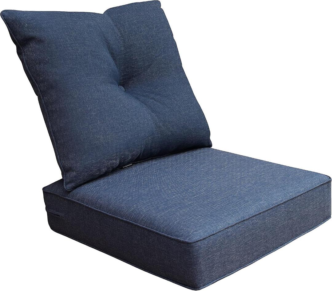 Indoor Outdoor Deep Seat Chair Cushion, Fade Resistant, 24 inches Replacement Foam Seat Cushions, Denim Blue
