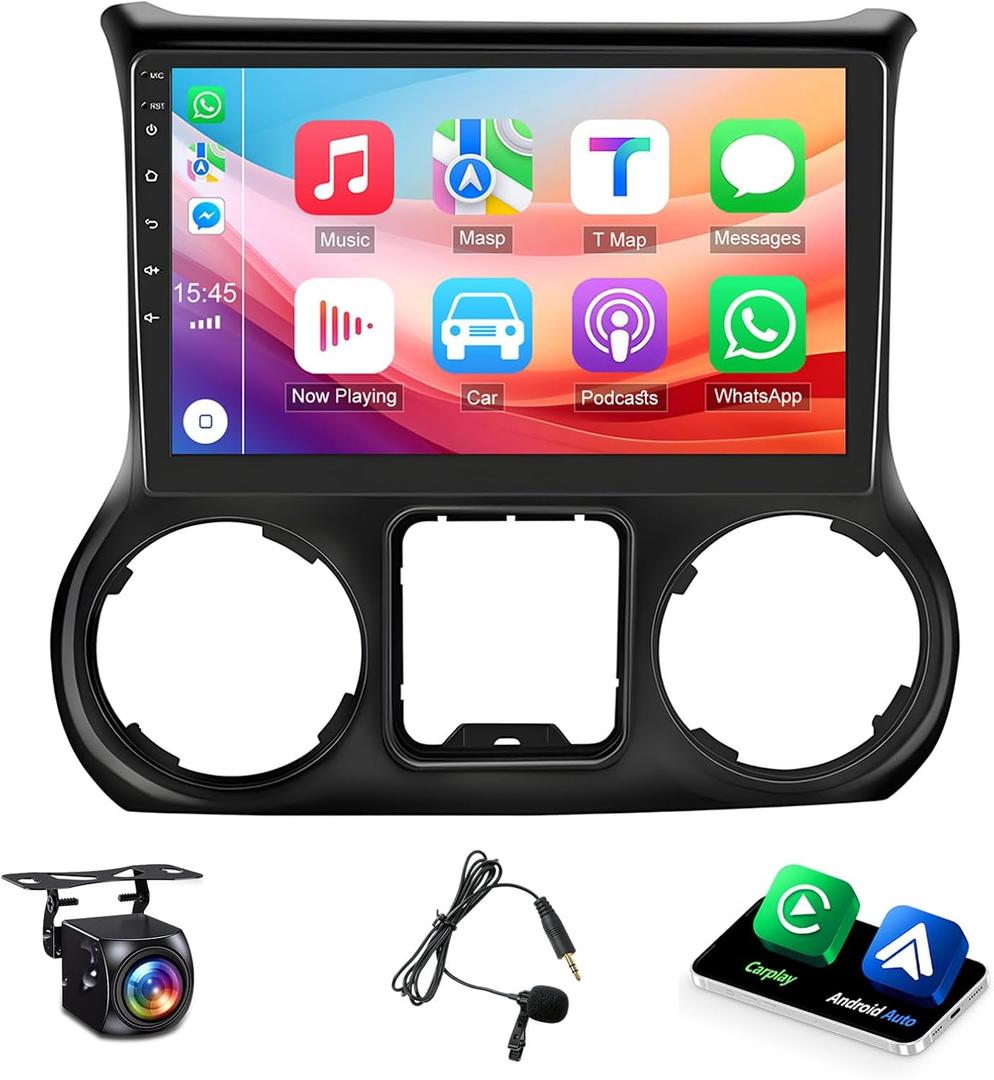 10'' Car Radio for Jeep Wrangler JK 2007-2018 Dodge Ram 1500 2500 2009 2010 2011 2012 Compass Grand Cherokee with CarPlay Android Auto, Touchscreen Head Unit GPS Bluetooth Backup Camera WiFi AM/FM SWC