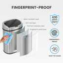iTouchless 13 Gallon Oval Touchless Sensor Trash Can with Odor Filter, Fingerprint-Proof Stainless Steel, 50L Automatic Kitchen Garbage Bin, Smart Hands-Free Motion Lid, Quiet Soft-Close