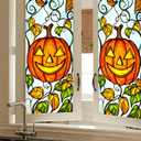 2 x Halloween Jack o Lantern Pumpkin Window Film 18 x 39 Inch Stained Glass Window Cling Decorative Privacy Film Vine Leaves Lamp for Glass Windows Fall Seasonal Decor