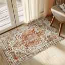 Entryway Rug - 2'x3' Boho Soft Low Pile Washable Area Rug, Non-Slip Small Rugs Indoor for Front Door Entrance Kitchen Bathroom, Vintage Carpet Stain Resistance (Khaki, 2x3ft)