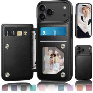 DJDUCK Designed for iPhone 17 Pro Case Wallet with Card Holder, [Magnetic Clasp Cover] [RFID Blocking Leather Protection] Shockproof Women Men Cases 6.3 Inch for Apple 17 Pro Black