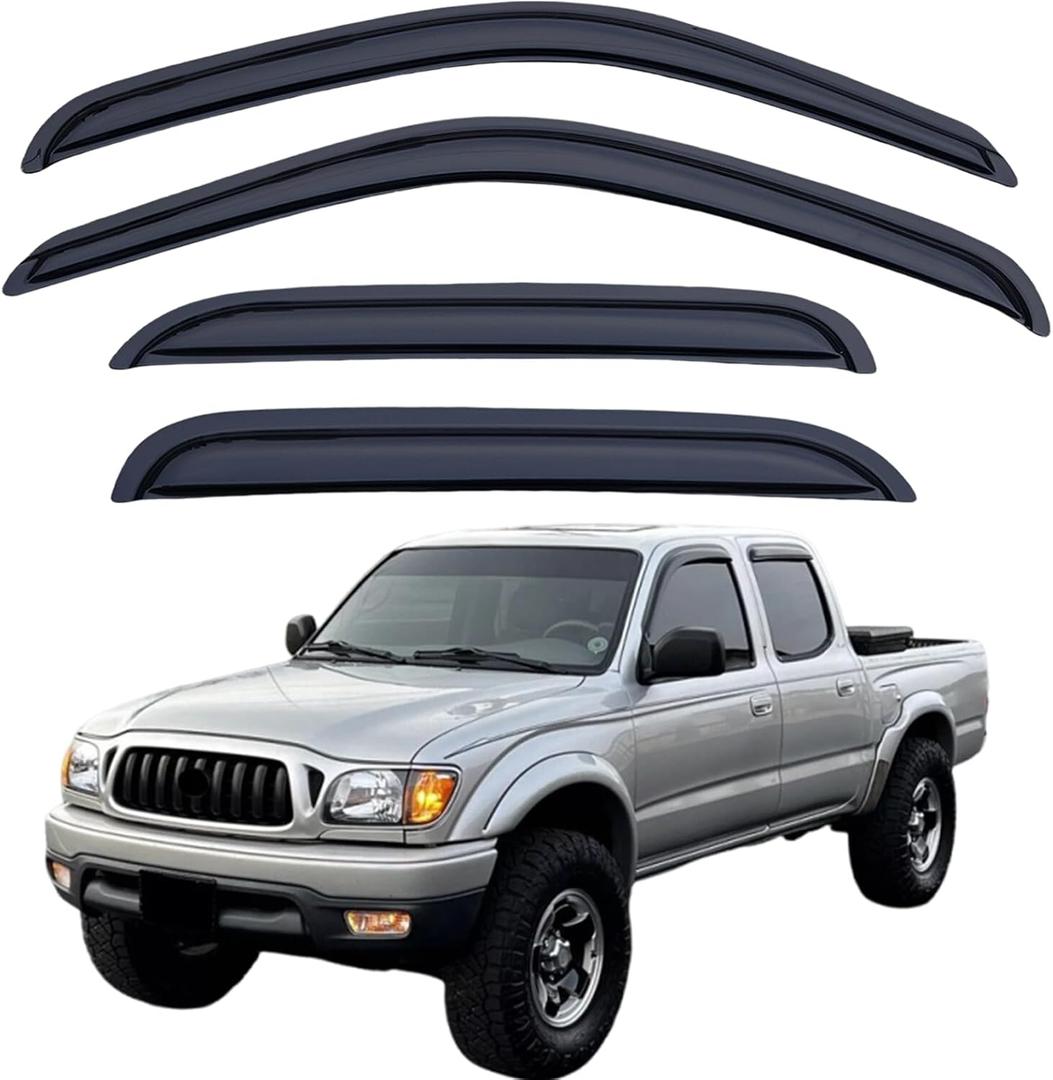 Rain Guards Compatible with 2001-2004 Toyota Tacoma Crew Cab, Acrylic Slim Style Window Visor Rain Guard, Side Window Deector for Toyota Tacoma Accessories 4 Pieces, 2002 2003