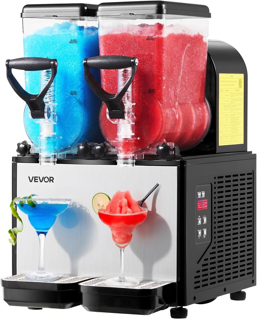 VEVOR Slushie Machine, 6L/1.6Gal x 2 Tank Commercial Slushy Maker, Frozen Drink Maker with Self-Cleaning, Margarita Machine for Restaurants Bars Party for Slushie, Margaritas, Milkshake & More