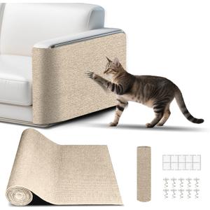 Cat Scratch Mat, Cat Scratch Couch Cats Scratch Furniture Protector for Couch, cat Scratch padcat TreeDIY Climbing Carpet for Cat Tower Replacement Pads (Khaki, 78.7" x 15.8")