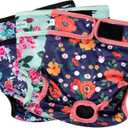 Paw Legend Washable Reusable Female Dog Period Diapers for Heat Doggie Puppy Diapers for Female Dogs (3 Pack), Small (11.5''-15'' Waist), Dark Flower