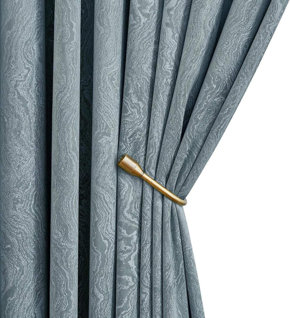 RYB HOME Blue Velvet Curtains 84 inches Long, Back Tab & Rod Pocket Modern Marble Textured Curtain & Drapes for Living Room Bedroom, W52 x L84 inches, Stone Blue, 2 Panels